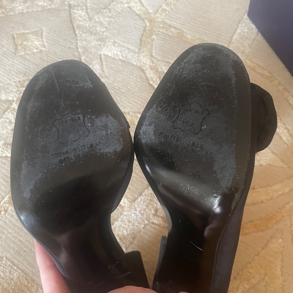 Black Satin Stuart Weitzman Heels - Picture 5 of 9